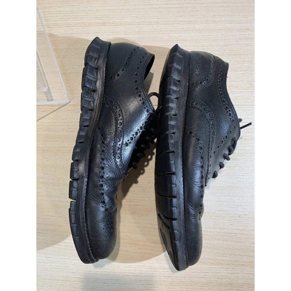 Cole Haan Men's Black on Black Zerogrand WingTip Ox Leather Oxford Sz 9.5